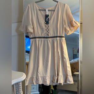 NEW Swimsuit Cover Up Short Sleeve Coverup Beach Dress Pockets M